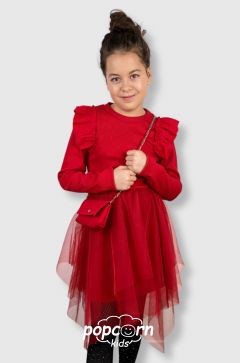 Dievčenské červené šaty s kabelkou