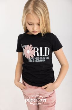 Dievčenské čierne tričko FLOWER All for kids