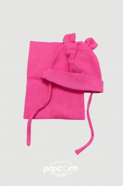 Baby set čiapka + nákrčník barbie pink