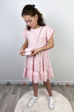 Dievčenské ružové šaty s kabelkou