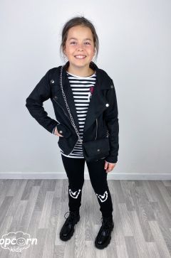 Dievčenská čierna bunda s kabelkou
