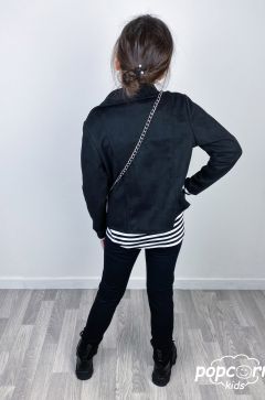 Dievčenská čierna bunda s kabelkou