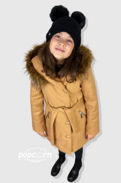 Dievčenský béžový kabát s kožušinkou
