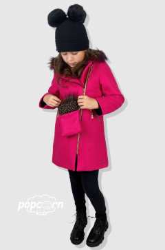 Dievčenský cyklámenový kabát s kabelkou