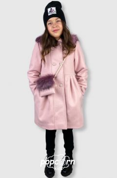 Dievčenský ružový kabát s kabelkou