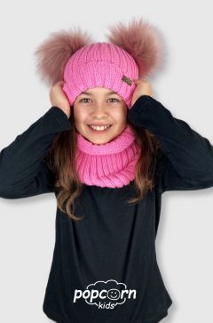 Dievčenský ružový set čiapka a nákrčník bombule