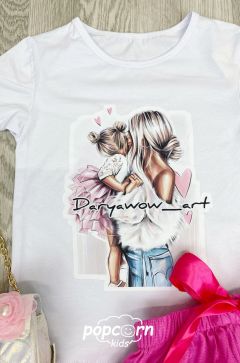 Dievčenské tričko MAMA a DCÉRA pink