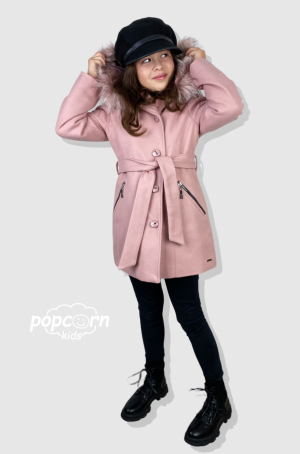 Dievčenský ružový kabát s kožušinkou