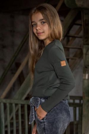 Dievčenské rebrované tričko kaki KIZ