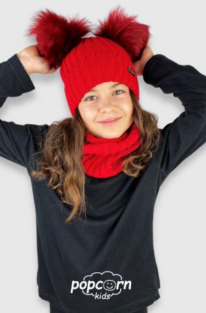 Dievčenský červený set čiapka a nákrčník bombule
