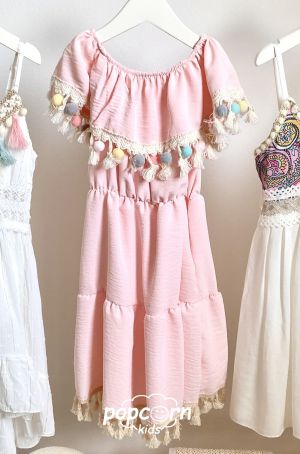Dievčenské letné šaty POMPOM peach