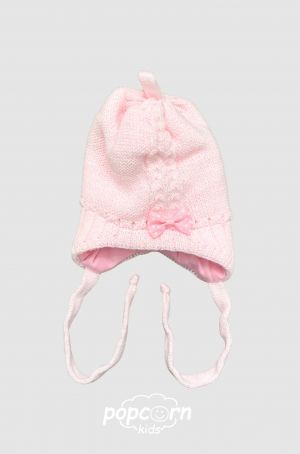 Baby pletená čiapka s mašličkou pink