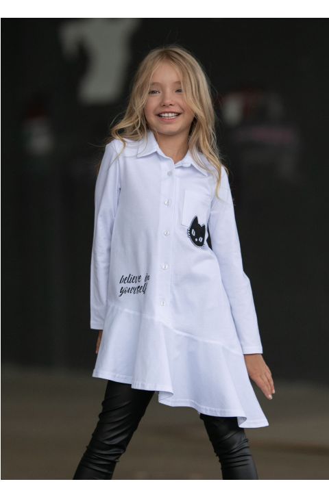 Dievčenská predĺžená biela košeľa All for kids