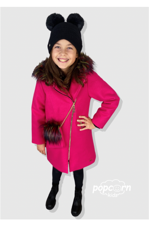 Dievčenský cyklámenový kabát s kabelkou