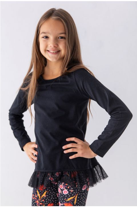 Dievčenské čierne tričko s tylom Lily Grey