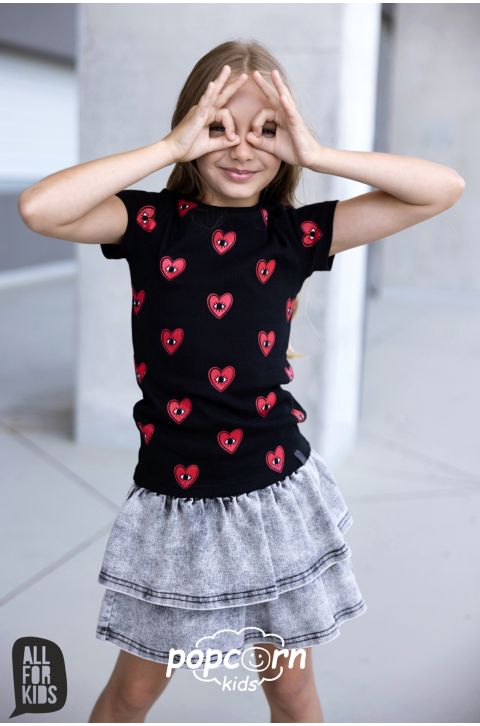 Dievčenské tričko HEARTS black All for kids