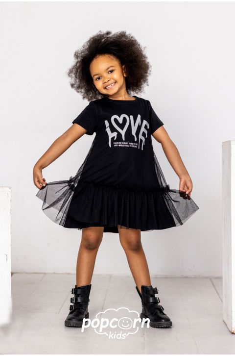Dievčenské tylové šaty LOVE black All for kids