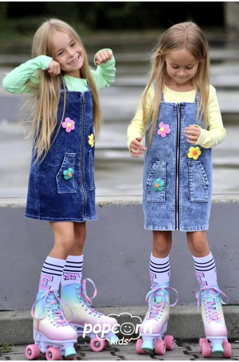 Dievčenské riflové šaty na traky FLOWERS QBA