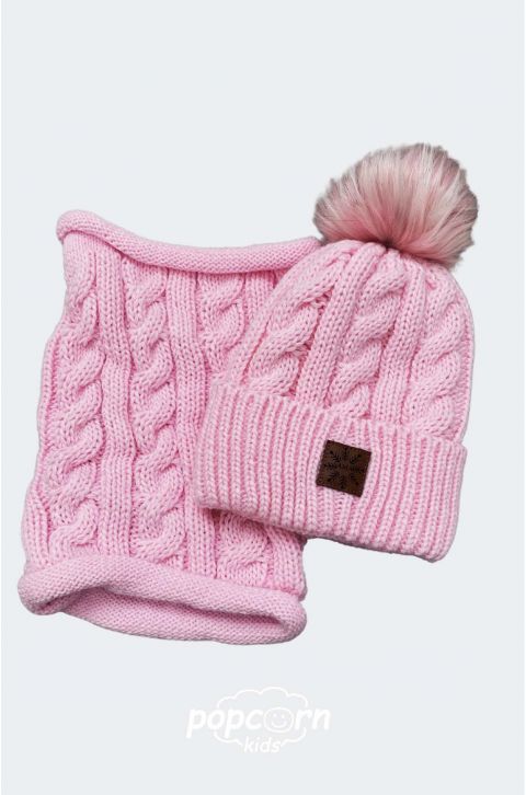 Dievčenský set čiapka+nákrčník pink AMA