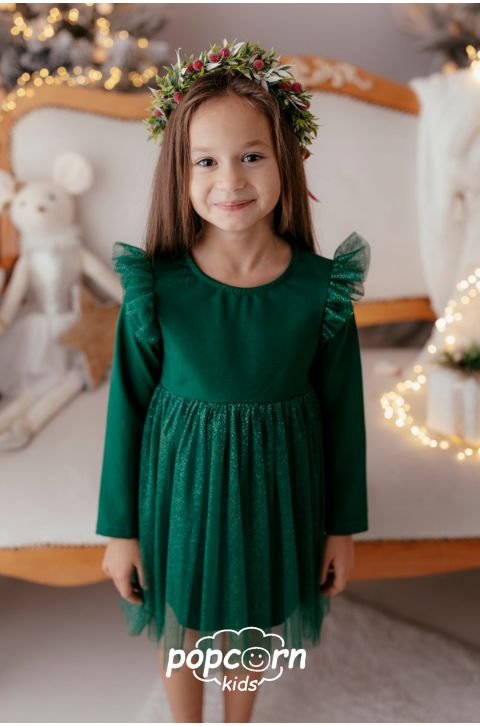 Dievčenské šaty smaragd glitter Lily Grey